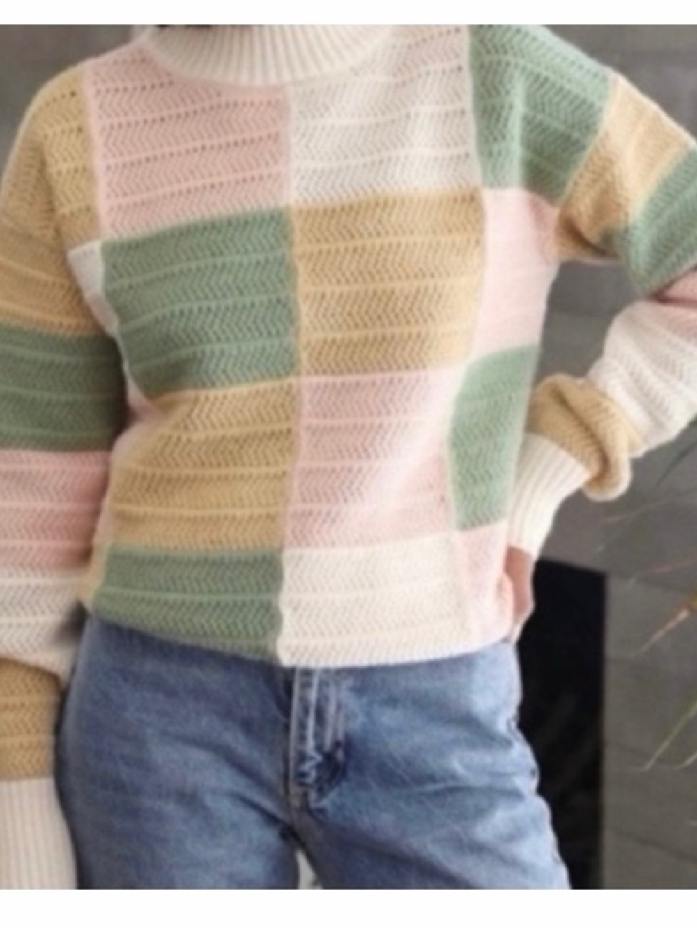 Greylin Gwen Pastel Checkered Patchwork‎ Knit Sweater